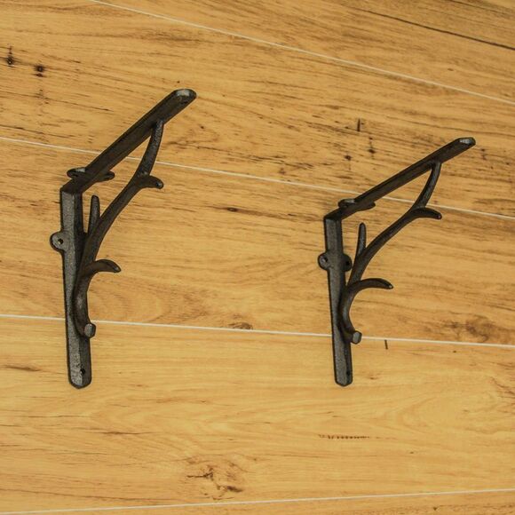 Zeckos - Brown Cast Iron Deer Antler Wall Shelf Brackets Set of 2 - Brown - Picture 6 of 8